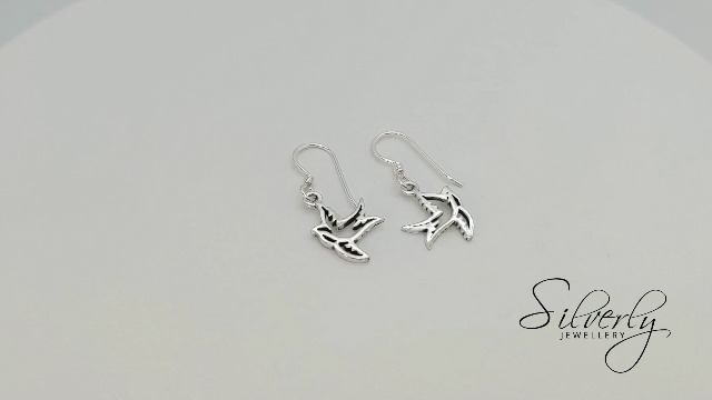 Boucles D'oreilles Pendantes Silverly – Argent Sterling 925, Motif Hirondelle, Fermoir Crochet, Neuves