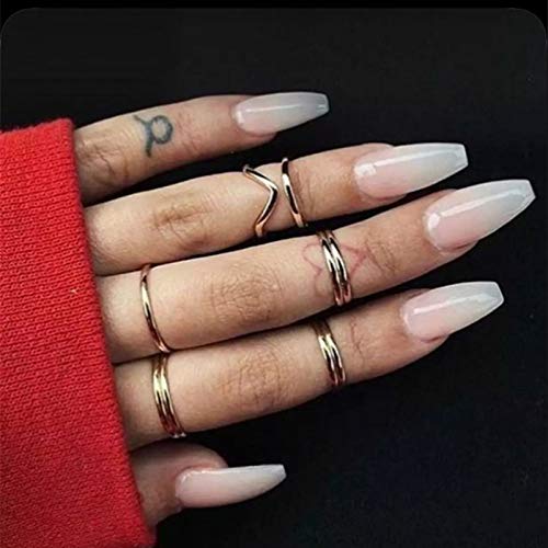 Skyvan 24 PCS/Set French Long Coffin Cream Nude Press On False Nails Ballerina Nails Full Cover Fake Nails with Glue and Adhensive Tab