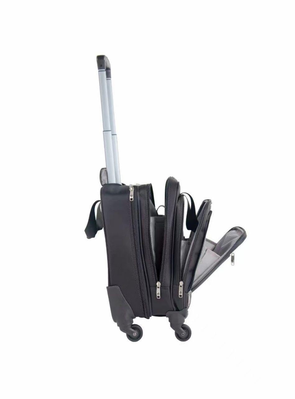 CHUBONT PILOT BAG Premium PU Leather 4 Wheeled Briefcase Fits Up to 17 Inch Laptop Roller Case 10KG CAPACITY for Travel/Business/School/Men/Women-Black hand carry luggage bag black (DARK BLACK)