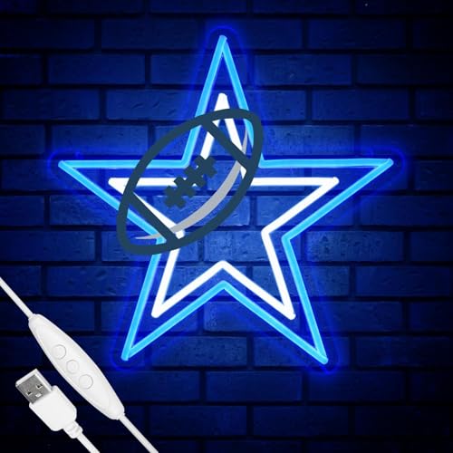 Football Team Neon Sign, Cool Light Up Dimmable Dallas Logo Hanging Led Neon Sign for Wall Decor, Party, Bar, Man Cave, Garage, Game Room Deco, Birthday Gift for Football Fans (B-Cowboy)