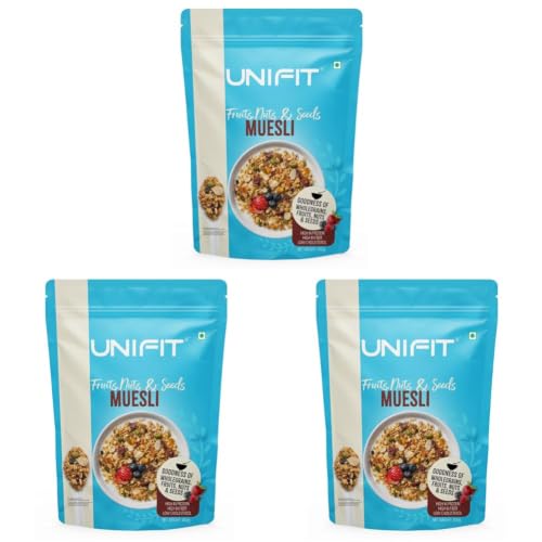 Image of Unifit Fruits, Nuts & Seeds Muesli | High Fiber & Protein-Rich | No Added Sugar | Healthy Breakfast Cereal | 400g Pack (Pack of 3)