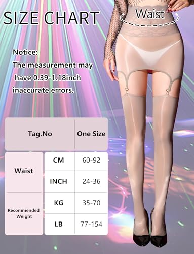 Image of FEOYA Women's Oil Shiny Lace Top Garter Pantyhose with Shimmer Thigh High Stockings Suspender Tights Hosiery (No Thong)