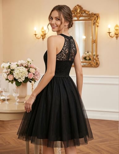 Image of Dressystar Women's Sequin Short Prom Dress Sparkly Halter Tulle Cocktail Party Homecoming Dresses