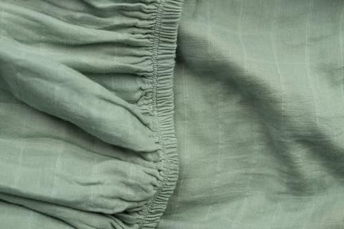 Image of Organic Muslin Fitted Crib Sheet - Organic Crib Sheet for Standard Crib and Toddler Mattresses, Soft and Breathable, Solid Sage Green, Boho Baby, 28 inchx52 inch
