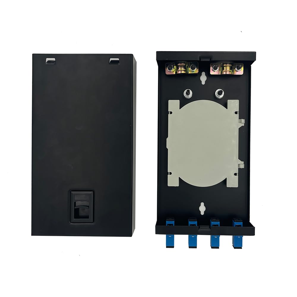 OFCNOptic Fiber Termination Box LC/SC Duplex Box Cables 4 Port Wall Mount Fiber Enclosure with Spool (Includes a 1 Meter 12 Strand LC Pigtail and 4 Port Panel (SC)