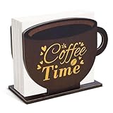 Cute Coffee Cup Design Wooden Napkin Holder Farmhouse Cafe Wood Napkin Holder for Table Kitchen Coffee Station Tissue Dispenser Decorative