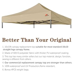 Scocanopy commercial 10×10 canopy replacement canopy topcanopy cover only khaki  urban country home decor
