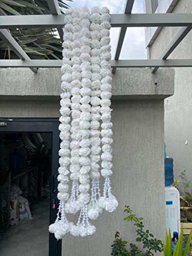 The Art Box Marigold Garland Diwali Decorations Wedding Decorations Artificial Flowers Fake Flowers Fall Garland Christmas Decor Flower Garland Strands, Pack Of 5 Pcs - 5 Feet Each, White Color #TOP18