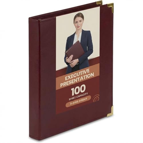 Orwell Classic Collection Executive Presentation 3 Ring Binder, Round Ring 1/2 Inch Capacity with Brass Ring Metal and Brass Corners (Brown)