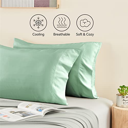 Image of BEDELITE Cooling Pillow Cases Queen, Rayon Made from Bamboo, Mint Green | Cooling and Breathable Pillow Cover for Hot Sleepers & Night Sweats, Silky Soft Cozy, Envelope Closure, 20 inchx30 inch, Set of 2