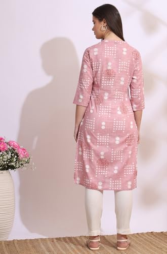 Image of W for Woman Pink Bold Geometric Printed Pure Cotton Straight Kurta