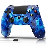 Kujian Wireless Controller for PS4, Gamepad Joystick for PS4 with Double Vibration/6-Axis Sensor/Touch Pad/Headphone Jack, Ergonomic Non-Slip Grip Compatible with PlayStation 4/Slim/Pro (Galaxy Blue)