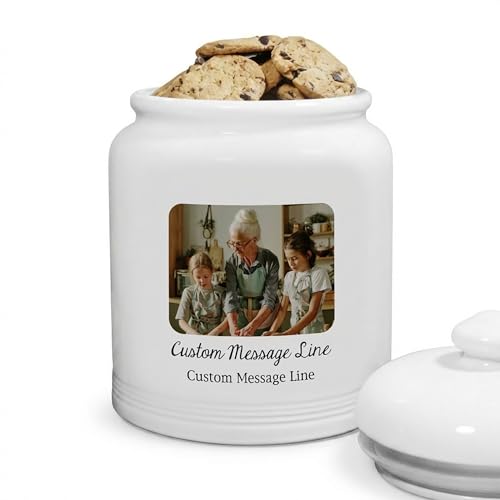 Personalized Photo Cookie Jar Large, Custom Family Picture Cookie Jar, Ceramic Kitchen Storage Jar with Lid, Unique Gift for Grandma or Family