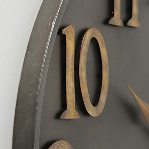 WHW Whole House Worlds Industrial Modern Wall Clock, Pewter Grey Metal, Antique Gold Numerals, Quartz Movement, 30 Inches Diameter, Oversized - Thumbnail 6