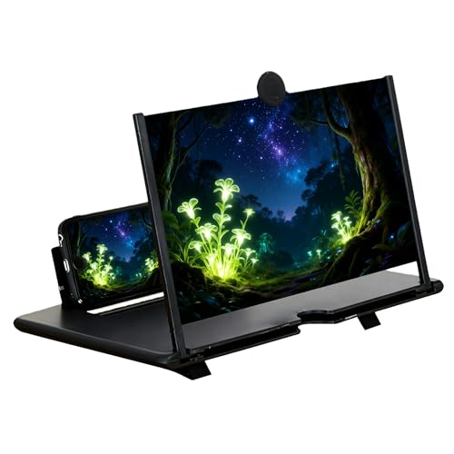 QPHYFXF Portable Foldable Optical Phone Screen Magnifier with Stand, Portable Universal Enlarger Movies Gaming Video, Gift for Mom Dad Family No Electronics or Power Required (14-inch Black)