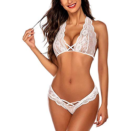 Lingerie sexy femme transparent en dentelle haut de gamme et thong sophistiqué