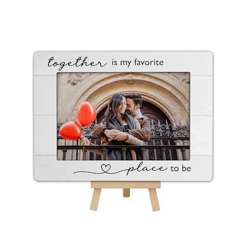 OXRUN 4x6 Couple Picture Frame, Valentine Wedding Gifts Wooden Photo Frame with Easel, Love Engagement Picture Frame for Tabletop Display - B04