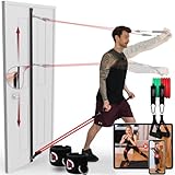 DELLUXIA Höhenverstellbarer Türgurt für Fitnessbänder Set mit WORKOUTVIDEOS I Türanker Resistance Bands Set I Fitnessgeräte für Zuhause, Kraftraining I Multi Expander Sportgeräte Zuhause