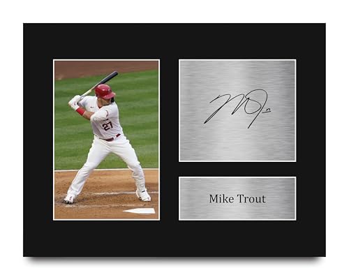 HWC Trading Mike Trout Los Angeles Angels Gifts Printed Signed Autograph Picture for Baseball Memorabilia Fans - US Letter (ID-008544)