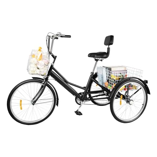 biniliubi Tricycle de 24 Pouces, 3 Roues à 7 Vitesses, Pliable, Tricycle pour Adulte, Acier au Carbone, vélo à Trois Roues Pliable avec Panier à provisions pour Villes Noir