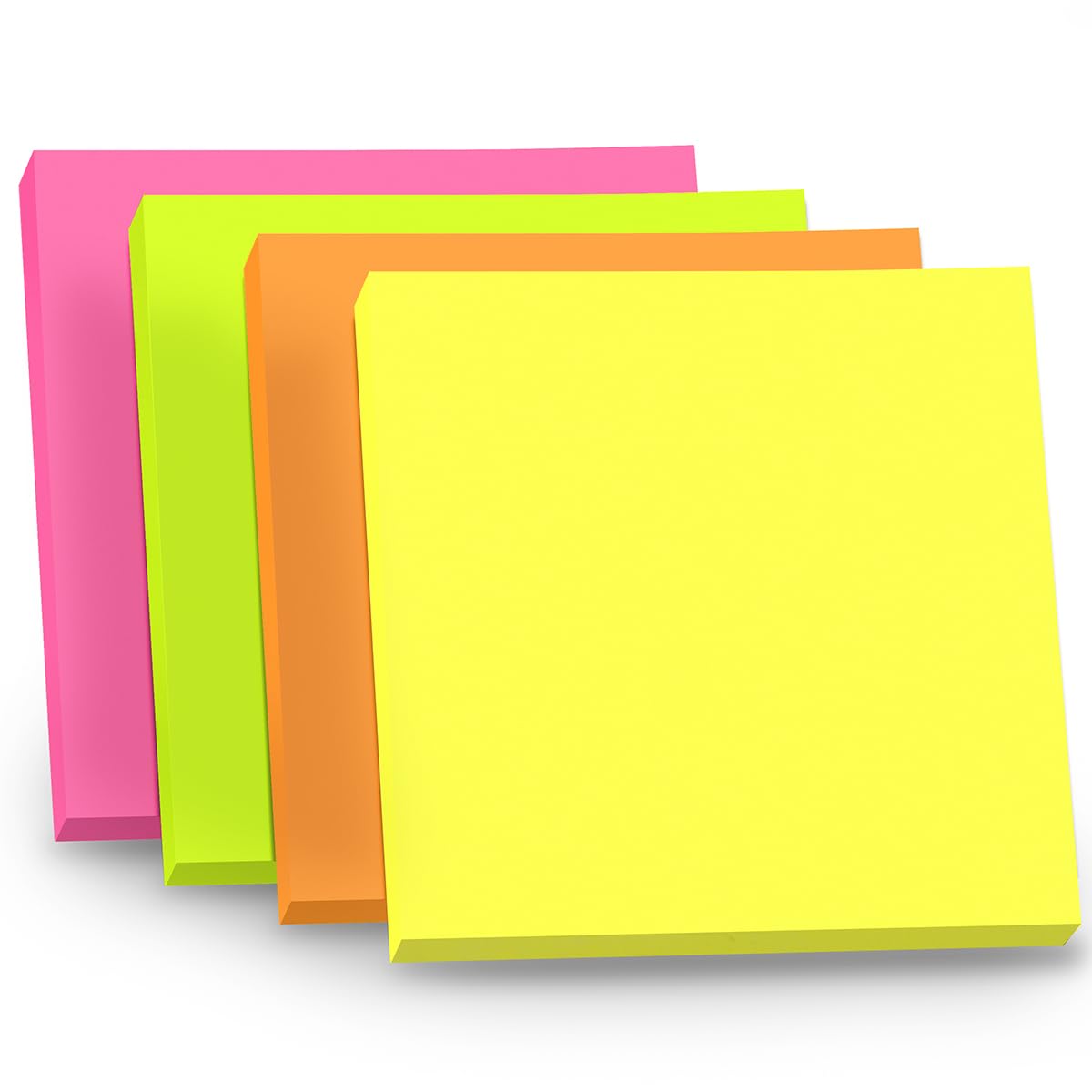 WAYTEX 400 Sticky Notes Repositionable Pack of 4 Pads of 100 Square Sticky Notes 75 x 75 mm 4 Neon Colours