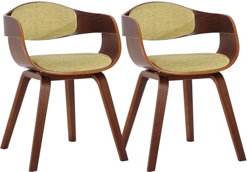 CLP Lot de 2 chaises ergonomiques Kingston, fauteuils Dossier Enveloppant, Structure Bois, Charge Max. 150 kg, Couleur:Noyer/Vert Clair, Couleur du Cadre:Noyer