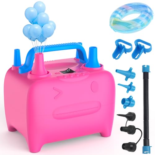 OWill Balloon Pump Electric, Multipurpose Balloon Inflator Electric Air Pump, Portable Dual Nozzle Balloons Air Pump Electric 600W Blow Machine for Party Decoration, Pink