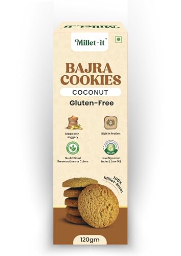 Image of Millet-it Bajra Coconut Cookies | No Maida, No Refined Sugar | Gluten Free, Jaggery Sweetened | Protein, PUFA & Mineral Rich | For Kids & Adults | 120g