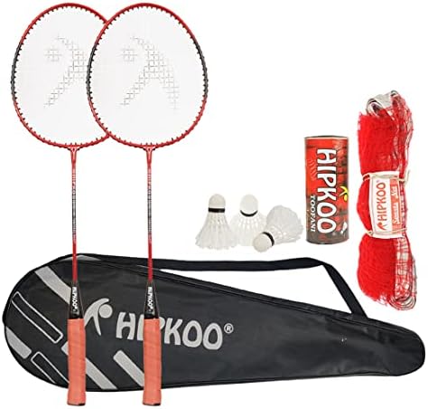 Hipkoo Sports Fine Aluminum Badminton Complete Racquets Set | 2 Wide Body Racket with Cover, 3 Shuttlecocks and Net | Ideal for Beginner | Lightweight & Sturdy (Red, Set of 2)