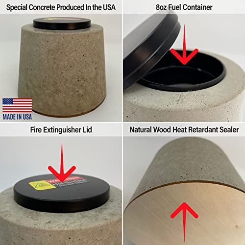 Fine&Clear Manhattan Stove Tabletop Fire Pit - Handmade Bio Ethanol Firepit, Concrete Fire Bowl, Mini Fireplace For Indoor & Outdoor - Bio Ethanol Fuel Stove With Extinguisher Lid Made In Usa #TOP2