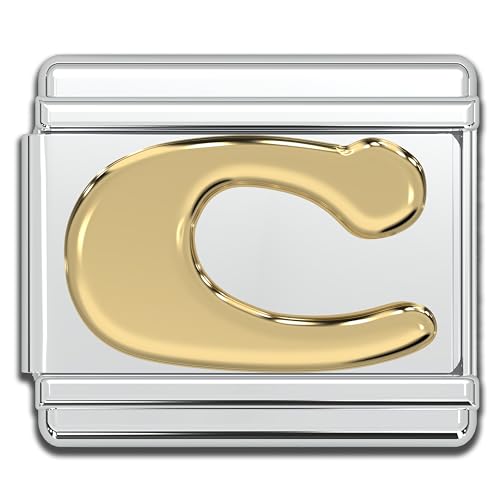 Fablinks Italian Charm Letter, 9mm Gold Alphabet Initial C Charms Link Jewelry for Women, Stainless Steel Gold Letters Initials Links for Men