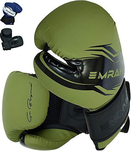 EMRAH Boxing Gloves |Sinner Series| Matte Hide Leather Boxing Training Gloves (Matte Green, 14 OZ)