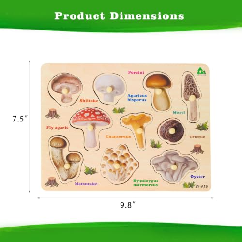 GRINNIE Wooden Toddler Puzzle for Kid 3 4 5 Years Old, 3 PCS Montessori Toys Puzzle for 2-4 Toddlers (Mushrooms Flowers Leaves), Great Preschool Learning Puzzles Birthday Gifts for Girls Boys - Image 4