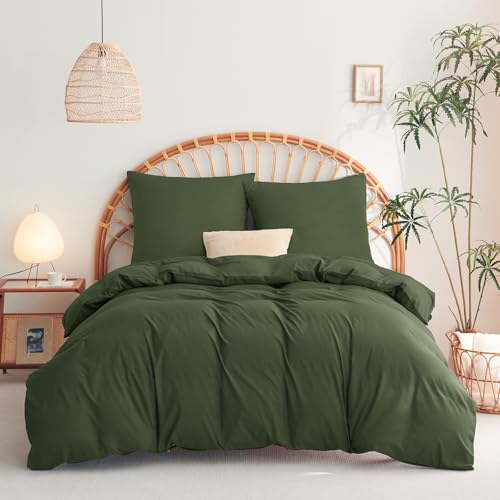 WAVVE Bettwäsche 155x220 3teilig Waldgrün - 1 Bettbezug 155 x 220 cm mit...