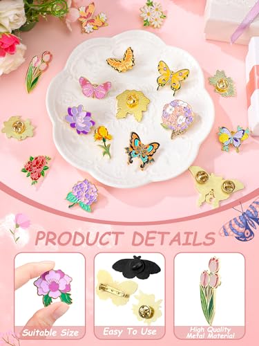 Image of Landical 48 Pcs Enamel Pins Set Butterfly and Flower Brooch Colorful Flower Butterfly Enamel Pins Bulk for Backpacks Moth Lapel Brooch for Badge Jewelry Hats Clothes