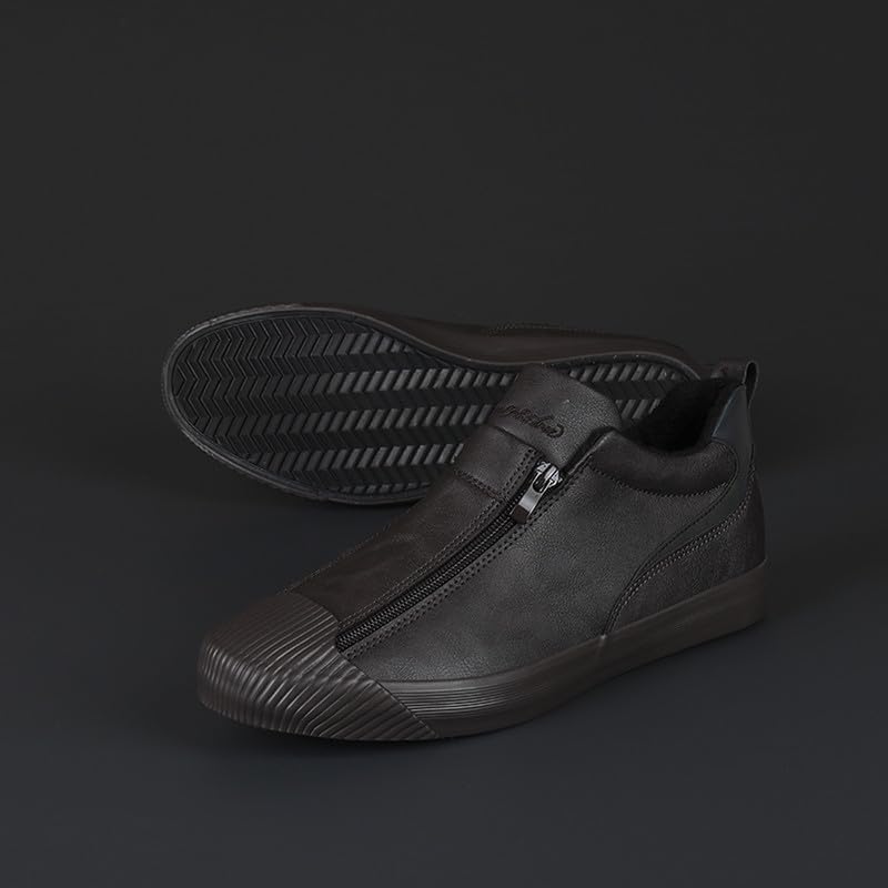 Men's Casual Fashion Leather Flat Zipper Shoes Slip On Walking Shoes Low Top Comfort Fit Sneakers Lightweight & Breathable Rubber Soles Walking Shoes4