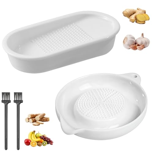 FAINCA 2 Pièces Assiette Gratte Ail Céramique avec 2 Brosses Ceramic Grater
