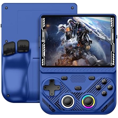 RG43V Pro Retro Handheld Game Console, 4.3 Inch IPS Screen, Portable Open Source Dual System with RK3562 CPU,with 64GB TF Card, Support WiFi Networked Fighting, HDMI TV Output(Blue 64GB)