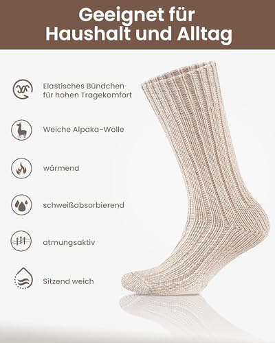 SukModen 4 Paar Alpaka Socken Herren Damen, Warme Wollsocken, Flauschige Thermosocken, Dicke Strick Wintersocken Schwarz L