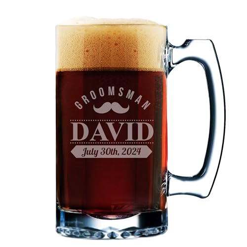 Product Image of the My Personal Memories, Custom Beer Mugs - Engraved Personalized Groomsmen Beer Glasses Gifts - 12 oz - Choose Your Style