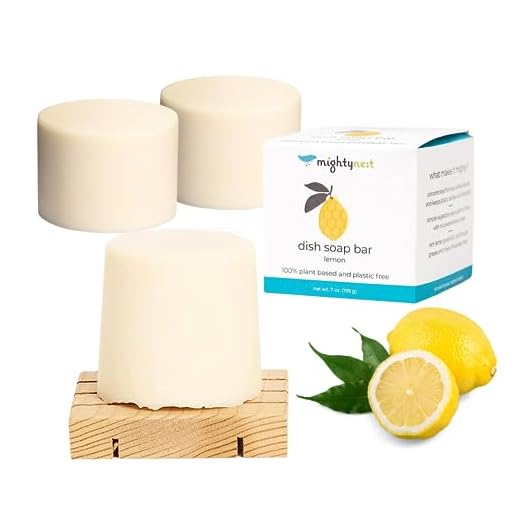 MightyNest Lemon Scented Cleaning Products Dish Washing Bar Soap | Dish Soap Bar with Self Draining Cedar Tray Kitchen Bundle | 100% Plastic-Free | Concentrated and Eco-Friendly | Three Lemon Bars and Cedar Tray Set | 4-Piece Bundle