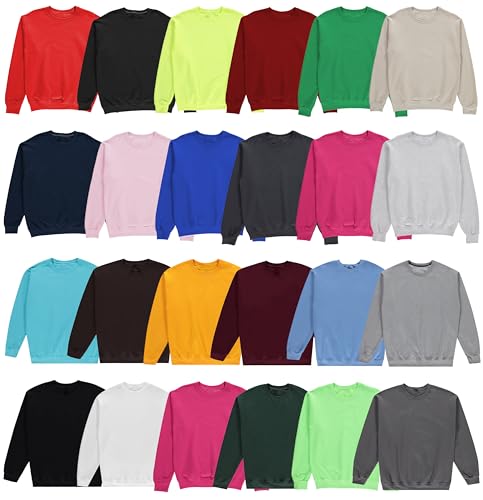 BILLIONHATS 72 PACK Wholesale Crewneck Sweatshirts, Mens Unisex Cotton Blend, COLOR ASSORTED -MIXED ASSORTED SIZES Bulk Adult Sweat Shirts for Screenprinting, Homeless Donation Shelters