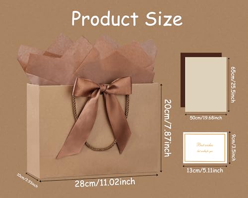 Image of JMANNI Gift Bags with Handles, 11 inch Small Gift Bag for Presents, 2 Pcs Bags with 4 Tissue Paper and 2 Cards for Baby Shower Wedding Bridal Shower Mother's Day Birthday Party (Kraft)