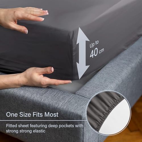 LuxClub King Fitted Sheet Bedding with 40cm Depth, Extra Deep Soft Cooling Bed Sheets Microfiber Fabric Ease Care Soft & Comfortable Fade Resistant - Grey, King