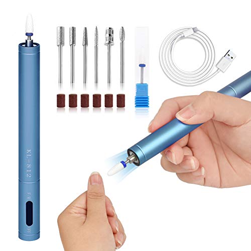 Mini Nail Drill Set Electric Nail Pen Shape Nail Drill Rechargeable Drill Nail Portable Nail Drill Manicure Machine Set for Shaping, Nail Salon, and DIY Manicure Blue