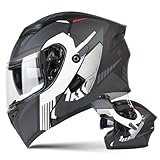 Klapphelm Modularer Motorradhelm, Frauen Männer Doppelvisier Flip Up Helm mit Kinnschutz, ECE Zertifiziert Integralhelm für Motorbike Scooter Roller Moped Straße, 56~63CM (I, M 56~57CM)