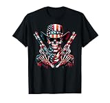 4th Of July Patriotic USA Skeleton Skull US American Flag T-Shirt for Women Men