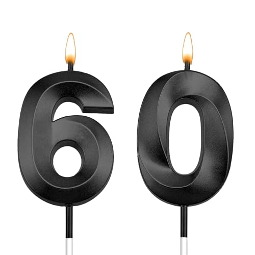 Black 60th Birthday Candles for Cake Happy 60 Birthday Decorations Men Happy 60th Birthday Cake Topper 60 Cake Topper 60 Birthday Decorations for Women Number 5 Candle Number 9 Candle