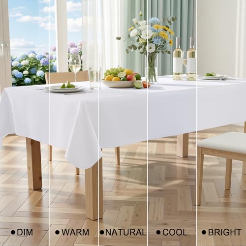 Image of Smiry Rectangle Table Cloth 60x84 Inch, Waterproof Wipeable Vinyl Tablecloths Protector, Oil Spill Proof Plastic Table Cover for Dining, Picnic, Camping, Outdoor, White