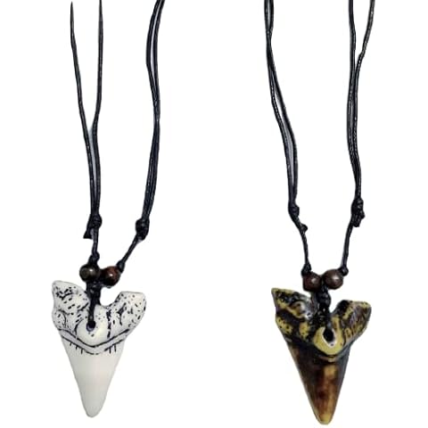 2 x Surfers Necklace Pendant | Realistic Sharks Design Imitation Tooth | Beach Jewellery | Suitable for Boys and Girls Men and Women | Humane Imitation Resin used | Adjustable | Fashionable Cover